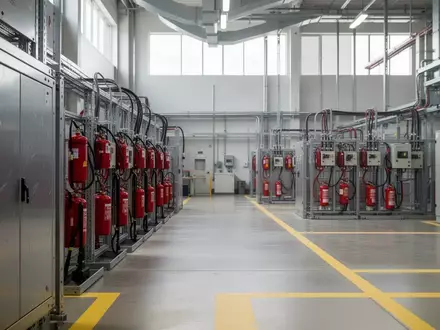 Ein moderner, aufgeräumter Industriebetrieb mit Sicherheitsausrüstung und elektrischen Anlagen in einer hellen Werkshalle. - Foto: über boerse-global.de