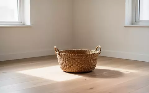 Ein leerer geflochtener Korb in einem aufgeräumten, lichtdurchfluteten Zimmer mit hellem Holzfußboden. - Foto: über boerse-global.de
