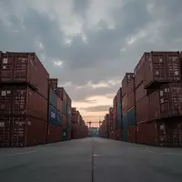 Leeres Containerterminal in einem deutschen Seehafen bei Dämmerung mit gestapelten Containern unter bewölktem Himmel. - Foto: über boerse-global.de