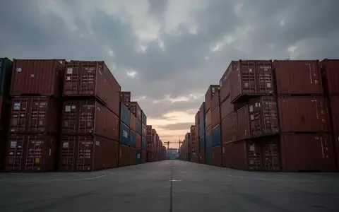 Leeres Containerterminal in einem deutschen Seehafen bei Dämmerung mit gestapelten Containern unter bewölktem Himmel. - Foto: über boerse-global.de