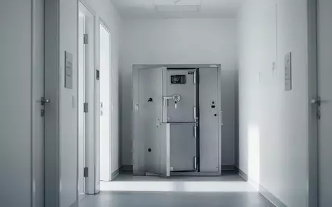Ein minimalistisch gestalteter Flur in einer medizinischen Einrichtung mit einem verschlossenen Metallschrank. - Foto: über boerse-global.de