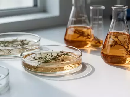 Laborumgebung mit Glasgefäßen und Pflanzenextrakten in einer sauberen, wissenschaftlichen Einrichtung. - Foto: über boerse-global.de