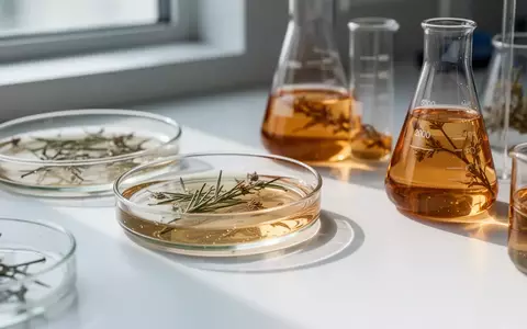 Laborumgebung mit Glasgefäßen und Pflanzenextrakten in einer sauberen, wissenschaftlichen Einrichtung. - Foto: über boerse-global.de