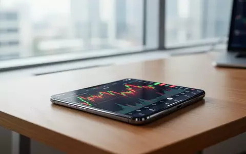 Ein Smartphone auf einem Schreibtisch zeigt Aktienkurse in einer modernen Büroumgebung. - Foto: über boerse-global.de