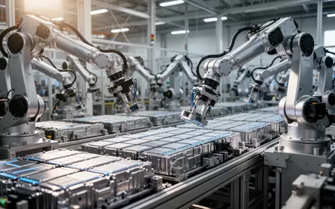 Automatisierte Fertigungsstraße in einer modernen Fabrik für Lithium-Ionen-Batterien. - Foto: über boerse-global.de