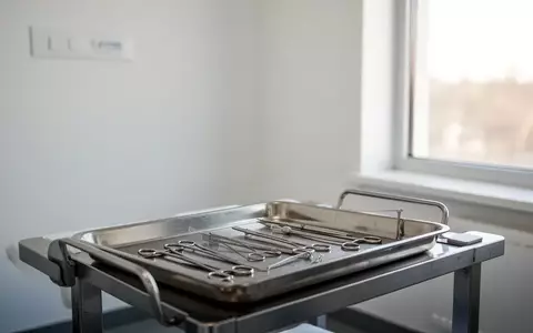 Ein minimalistisches, helles Behandlungszimmer in einer Arztpraxis mit medizinischen Instrumenten auf einem Stahltisch. - Foto: über boerse-global.de