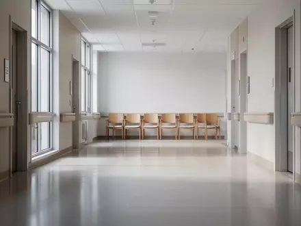 Ein leerer, modern gestalteter Krankenhausflur mit neutralen Wänden und einfallendem Tageslicht. - Foto: über boerse-global.de