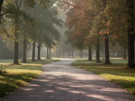 Ein ruhiger, von Bäumen gesäumter Weg in einem Park im Spätsommer bei natürlichem Sonnenlicht. - Foto: über boerse-global.de