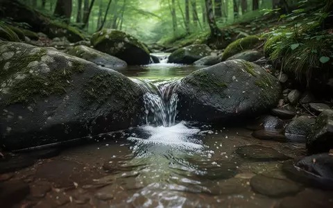 Eine klare Gebirgsquelle, die über von Moos bewachsene Steine in ein natürliches Becken fließt. - Foto: über boerse-global.de