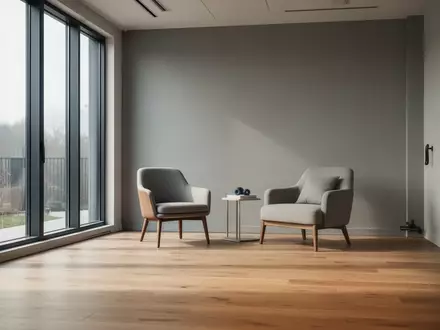 Ein minimalistisch gestalteter Raum für Physiotherapie mit hellem Holzboden und natürlichem Lichteinfall. - Foto: über boerse-global.de