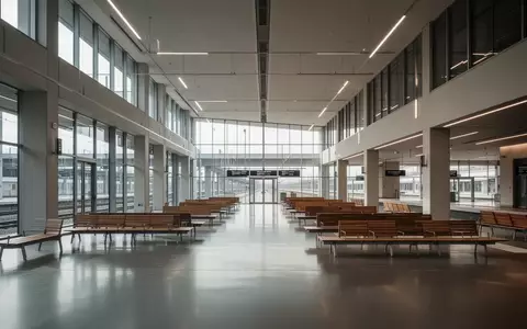 Moderner, lichtdurchfluteter Wartebereich in einem Bahnhof mit Holzbänken und architektonischem Design. - Foto: über boerse-global.de