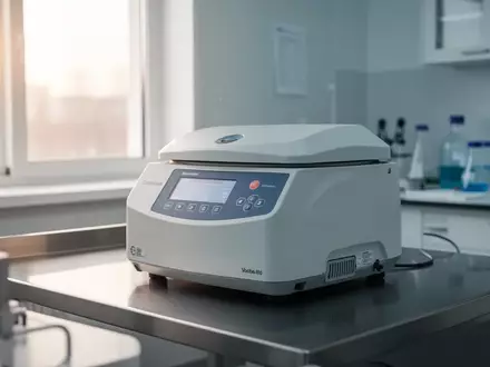 Ein steriler, moderner Laborraum mit einer Zentrifuge auf einer Edelstahlarbeitsfläche in natürlichem Licht. - Foto: über boerse-global.de