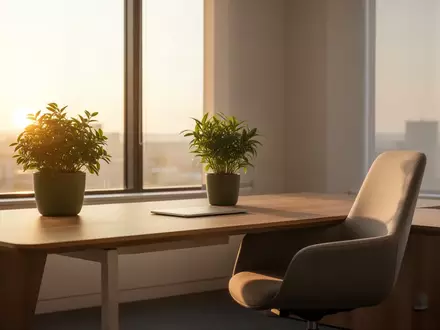 Ein heller, aufgeräumter und ergonomischer Arbeitsplatz in einem Büro mit einer Zimmerpflanze bei natürlichem Licht. - Foto: über boerse-global.de