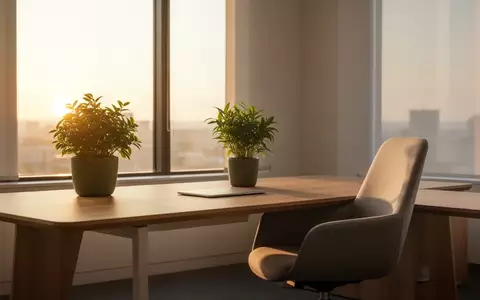 Ein heller, aufgeräumter und ergonomischer Arbeitsplatz in einem Büro mit einer Zimmerpflanze bei natürlichem Licht. - Foto: über boerse-global.de