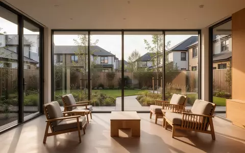 Ein heller, moderner Gemeinschaftsraum mit großen Fenstern und Blick in einen Garten, der als Begegnungsstätte dient. - Foto: über boerse-global.de