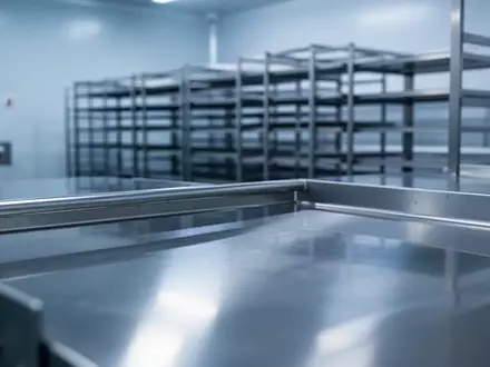 Eine sterile, industrielle Umgebung in einem Kühlraum mit glänzenden Edelstahloberflächen, die Präzision und Lebensmittelsicherheit symbolisiert. - Foto: über boerse-global.de
