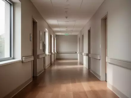 Ein heller, minimalistischer Krankenhausflur mit natürlichem Lichteinfall und einer ruhigen, sterilen Atmosphäre. - Foto: über boerse-global.de