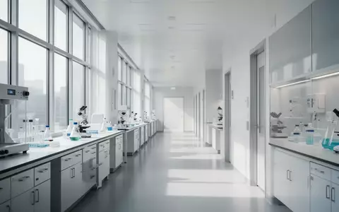 Ein minimalistischer, heller Laborflur mit klaren architektonischen Linien und natürlichem Lichteinfall. - Foto: über boerse-global.de