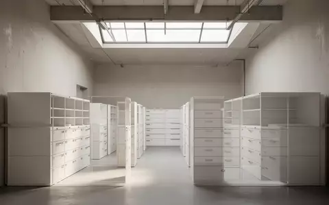 Ein minimalistischer Archivraum mit leeren weißen Aktenschränken und hellem Tageslicht. - Foto: über boerse-global.de