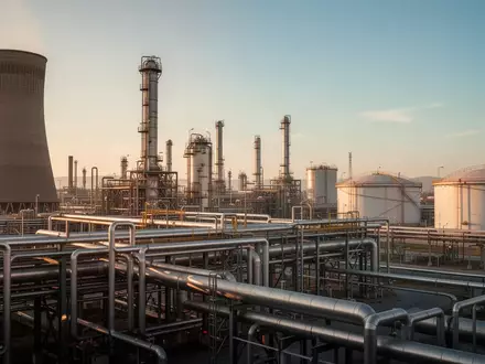 Moderne Industrieanlagen einer Ölraffinerie bei Sonnenuntergang. - Foto: über boerse-global.de