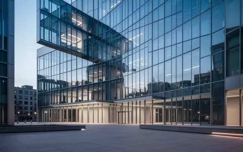 Modernes Bürogebäude in der Dämmerung mit minimalistischer Architektur und ruhigem Vorplatz. - Foto: über boerse-global.de