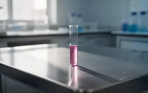 Eine saubere Laborumgebung mit einem einzelnen Reagenzglas auf einer Edelstahloberfläche bei natürlichem Licht. - Foto: über boerse-global.de