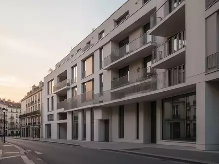 Eine moderne Wohnhausfassade mit klaren architektonischen Linien bei Tageslicht. - Foto: über boerse-global.de