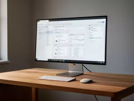 Ein aufgeräumter, minimalistischer Arbeitsplatz mit einem professionellen Monitor auf einem Schreibtisch bei natürlichem Licht. - Foto: über boerse-global.de