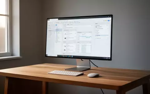 Ein aufgeräumter, minimalistischer Arbeitsplatz mit einem professionellen Monitor auf einem Schreibtisch bei natürlichem Licht. - Foto: über boerse-global.de