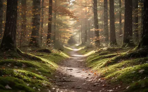 Ein ruhiger, sonnendurchfluteter Waldweg im Herbst, der zu sanfter Bewegung einlädt. - Foto: über boerse-global.de