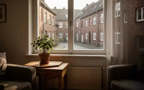 Ein sonnendurchflutetes Wohnzimmer mit Blick auf eine ruhige Wohnstraße in einer deutschen Stadt. - Foto: über boerse-global.de