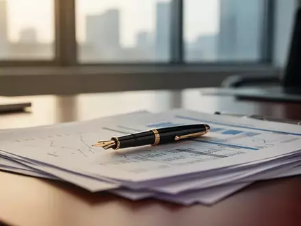 Ein Schreibtisch mit Finanzunterlagen und einem Füllfederhalter in einer professionellen Büroumgebung. - Foto: über boerse-global.de