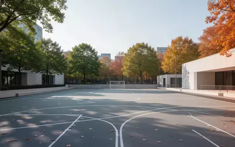 Ein moderner, minimalistischer Sportplatz im Freien mit grauem Bodenbelag und weißen Markierungslinien bei Tageslicht. - Foto: über boerse-global.de