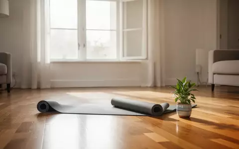 Ein heller, minimalistisch eingerichteter Raum mit einer ausgerollten Yogamatte auf einem Holzboden und einer Pflanze. - Foto: über boerse-global.de