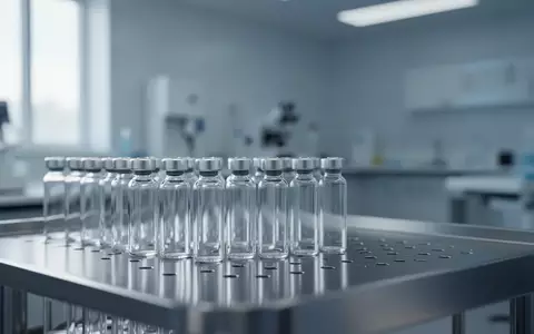 Leere medizinische Glasfläschchen auf einer Edelstahloberfläche in einem sterilen Laborumfeld. - Foto: über boerse-global.de