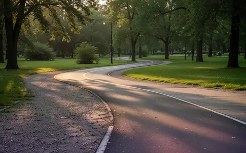 Ein geschwungener Laufweg in einem grünen Park bei spätem Nachmittagslicht. - Foto: über boerse-global.de