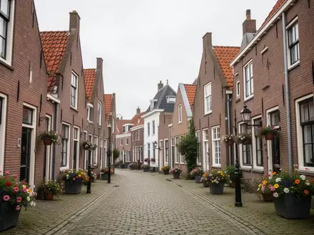 Eine ruhige Wohnstraße mit traditionellen Backsteinhäusern in einer niederländischen Küstenstadt. - Foto: über boerse-global.de