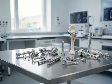 Moderne medizinische Implantate auf einem Edelstahltisch in einem sterilen Labor. - Foto: über boerse-global.de