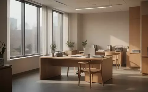 Ein leerer, modern gestalteter Büroraum mit minimalistischen Holzmöbeln und hellem Tageslicht. - Foto: über boerse-global.de
