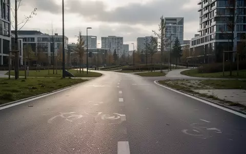 Ein leerer asphaltierter Fahrradweg in einem städtischen Park an einem bewölkten Tag. - Foto: über boerse-global.de