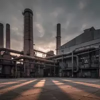 Eine weitläufige, menschenleere Industrieanlage mit hohen Schornsteinen und Fabrikhallen bei Dämmerung. - Foto: über boerse-global.de