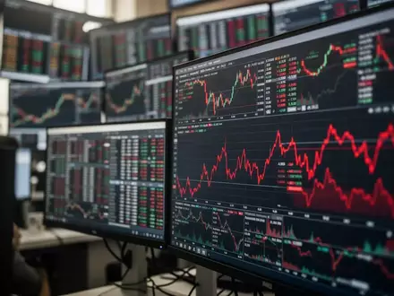 Blick auf einen Finanzhandelsplatz mit komplexen Aktienkursdiagrammen auf Monitoren während eines Handelsstopps. - Foto: über boerse-global.de