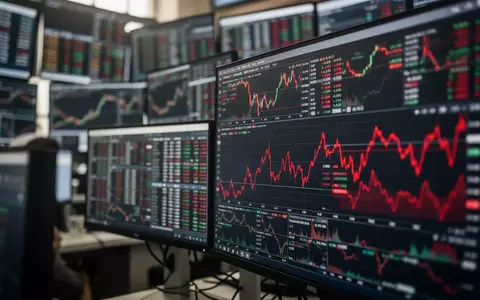 Blick auf einen Finanzhandelsplatz mit komplexen Aktienkursdiagrammen auf Monitoren während eines Handelsstopps. - Foto: über boerse-global.de