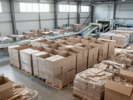 Ein aufgeräumtes Industrielager mit gestapelten Kartons und Verpackungsmaterialien in einer hellen, professionellen Umgebung. - Foto: über boerse-global.de
