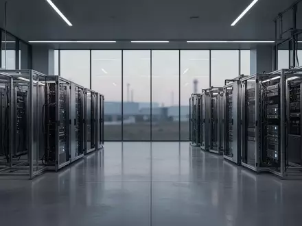 Ein minimalistisches, modernes Forschungszentrum mit dunklen Metallgestellen und technischer Infrastruktur in einer sterilen Umgebung. - Foto: über boerse-global.de