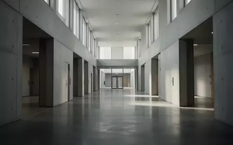 Leerer, minimalistischer Flur in einem modernen Verwaltungsgebäude mit kühler, sachlicher Atmosphäre. - Foto: über boerse-global.de