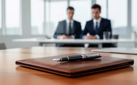 Ein professioneller Schreibtisch in einem modernen Büro mit einem Füllfederhalter auf einer Ledermappe. - Foto: über boerse-global.de