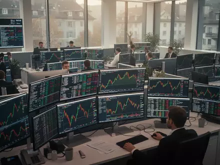 Blick auf einen modernen Schweizer Handelsraum mit Börsenkursen auf Monitoren vor einer Zinsentscheidung der Fed. - Foto: über boerse-global.de