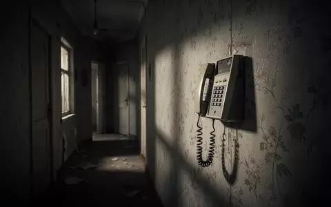 Ein veraltetes Wandtelefon in einem schattigen Flur eines Wohnhauses, das die bedrohliche Atmosphäre von Telefonbetrug symbolisiert. - Foto: über boerse-global.de