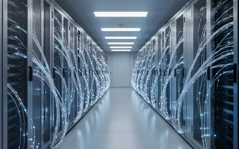Modernes Rechenzentrum mit leuchtenden Glasfaserkabeln und Server-Racks in einer minimalistischen Umgebung. - Foto: über boerse-global.de